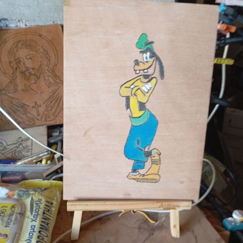 Handmade pyrography on wood with Goofy design, A4 size