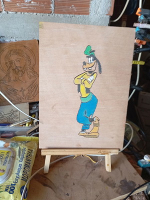 Handmade pyrography on wood with Goofy design, A4 size