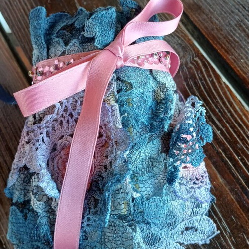 Handmade Lace Painted Blue and Pink Bracelet Cuff New
