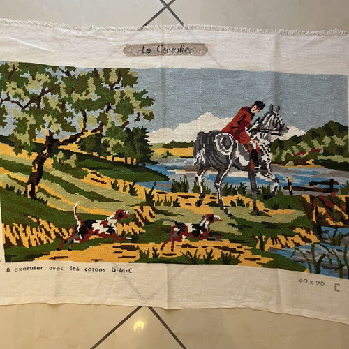Handmade textile painting used, 0.68x0.37 m