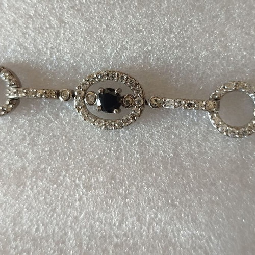 Silver chain bracelet with diamonds and black stone handmade from Ioannina