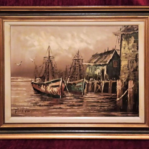 Florence (Boats) canvas painting with frame like new