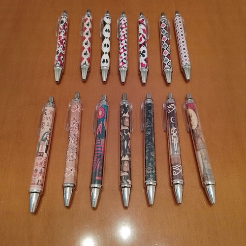 Pen packs new, 2 packs of 7 black pens with designs