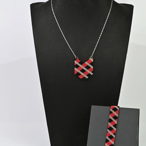 Bracelet and necklace set custom made in black and red