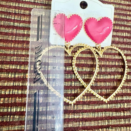 Large heart earrings new pink and gold
