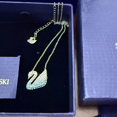 Swarovski Swan Necklace new, two-tone blue and silver