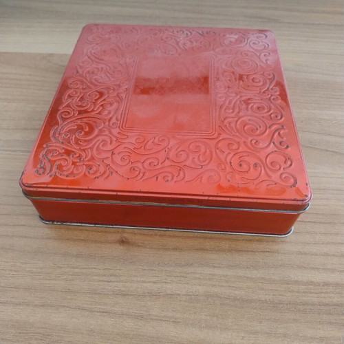 Metal box with various gift ribbons like new