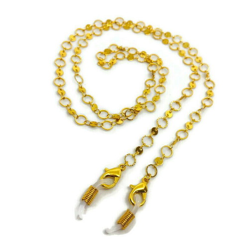 Handmade metal eyeglass chain with gold rings 70cm new