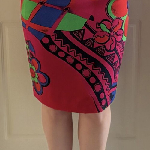 Vintage Schneberger silk skirt 80s with colorful print, like new, EU 36