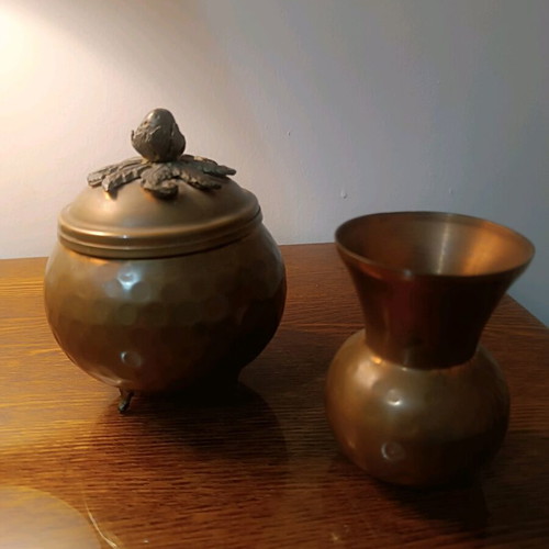 Set of two hammered brass items like new