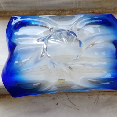 Egermann Bohemia crystal serving platter, cobalt blue