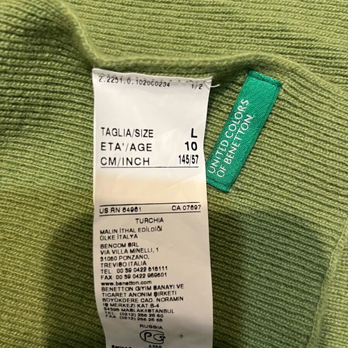 Benetton children's scarf new, green, 145 cm