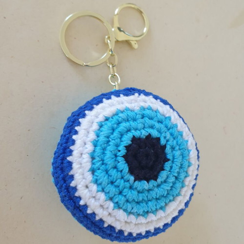 Charm keychain blue eye with turquoise crochet handmade, new