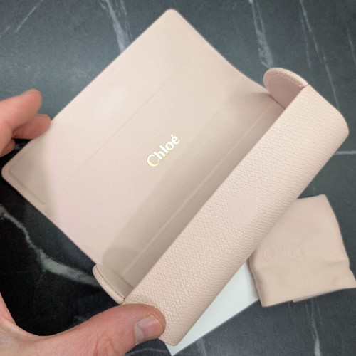 Chloe large beige sunglasses case with card and cloth