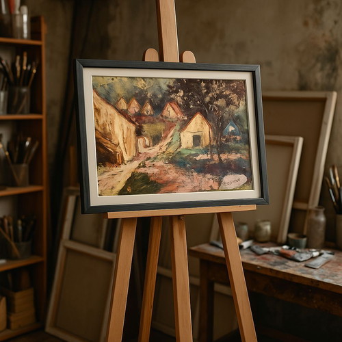 Oil Painting Spatula Village by Eda Jozsey new 30x40cm with frame