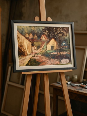 Oil Painting Spatula Village by Eda Jozsey new 30x40cm with frame