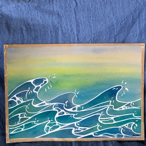 Watercolours art aquarelle new, waves 21x29