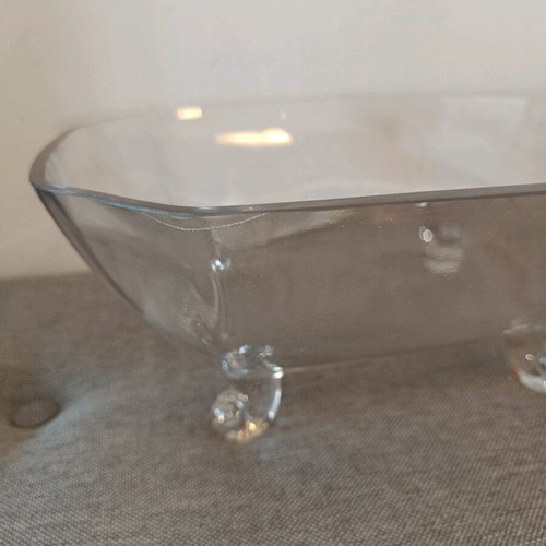 Glass bowl new with four feet