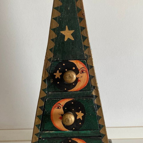 Wooden Pyramid Chest of Drawers used with Hand-Painted Sun Moon Stars
