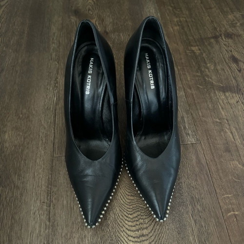 Makis Kotris leather pumps used with studs, size 38, black and silver