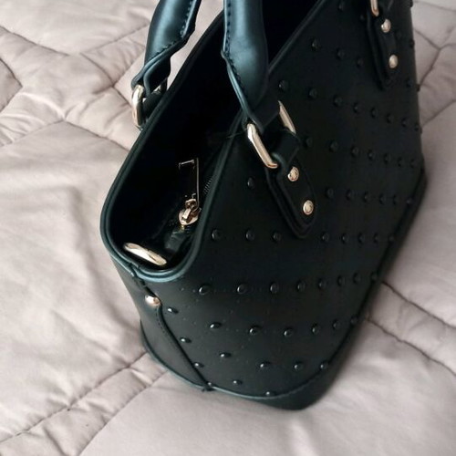 Women's bag used, black handheld with strap and gold details