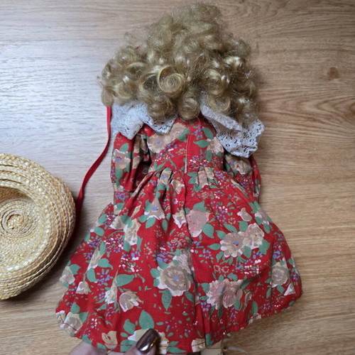 Glass doll country style like new with romantic dress