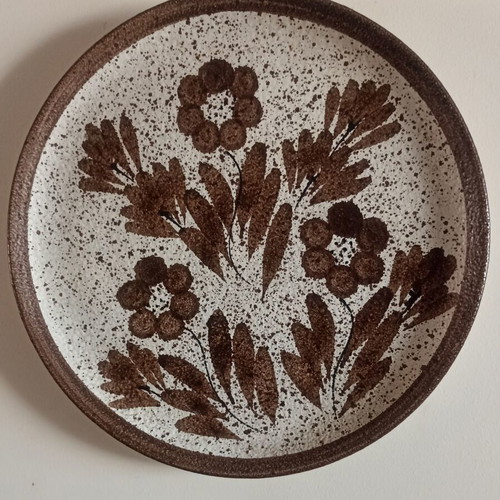 Large Vintage Textured Ceramic Wall Plate, Rustic Floral Design