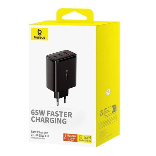 Baseus Cube Pro 65W fast charger with 3 ports, black