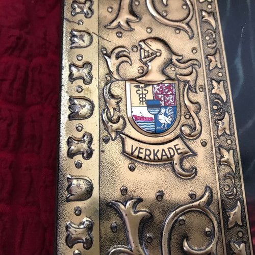 Vintage Verkade embossed metal biscuit tin used, 1940-1950