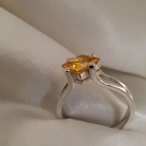Silver ring 925 handmade with square citrine and zirconia stones, new