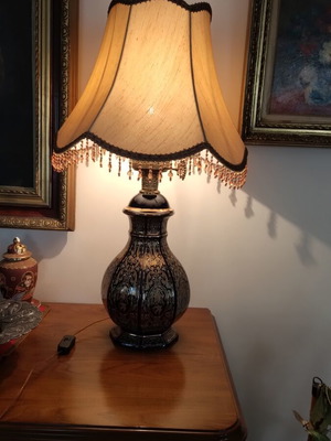 Vintage table lamp with dark blue porcelain base, Decor Exclusif style