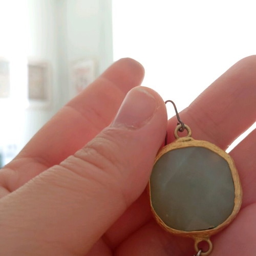 Byzantine earrings used, light gray-green, handmade