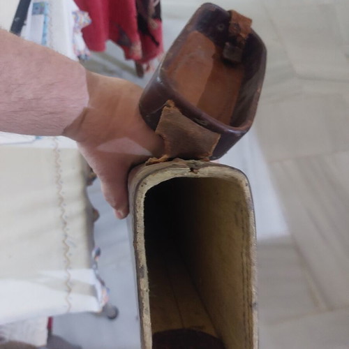 Leather gun holster used, leg of mutton style, handmade 1960s