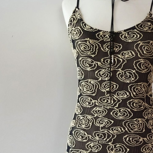 Veloudakis dress highly feminine, elastic, embossed design, lined, NoS, size S