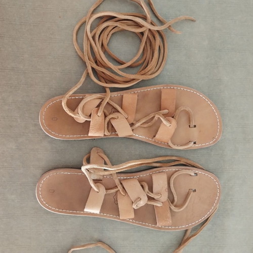 Leather handmade sandals like new, size 38, beige