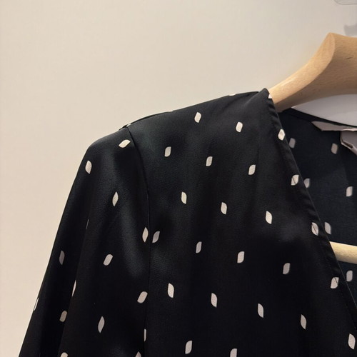 H&M wrap satin dress dark navy polkadot like new, sizes S and M