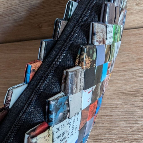 Handmade upcycled clutch from recycled magazine like new, multicolor