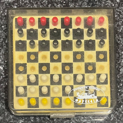 Travel checkers board game used, few damages