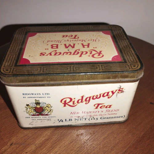 Vintage Ridgways H.M.B. metal tea tin used