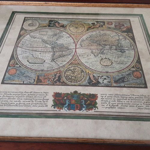Vintage world map painting used with wooden frame