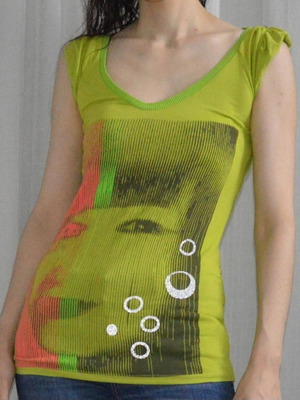 Kor@Kor Y2K Lime Green Graphic Face Tee like new