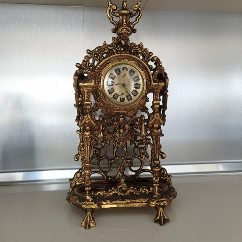 Vintage Peter Baroque style brass table clock used