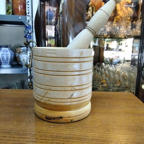 Wooden mortar and pestle like new with Karpenisi inscription