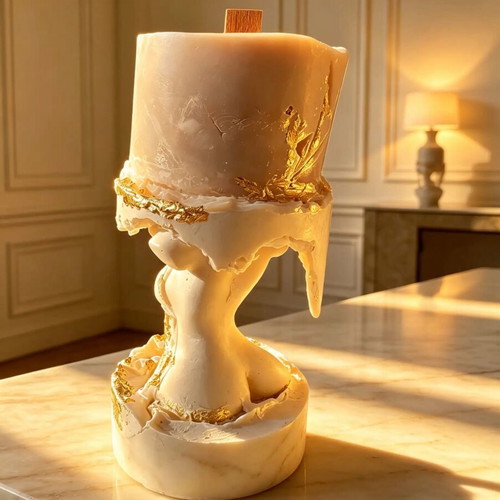 Designer sculptural scented candle new with gold leaf accents