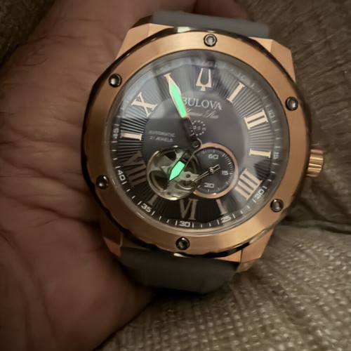 Bulova Marine Star Automatic watch 98A228, new, grey and rose gold-tone