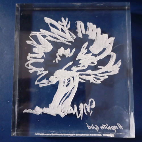 Memorabilia plexiglass used with engraving “The First Olive”