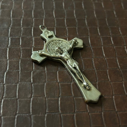 Cross pendant used with silver finish and Saint Benedict medal
