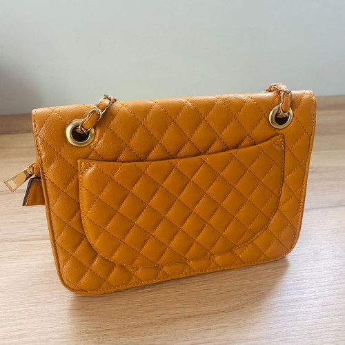 Quilted Mustard Shoulder Bag like new with gold chain