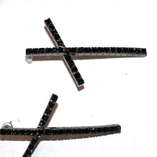 Antique diamond earrings cross black zirconia 5cm new