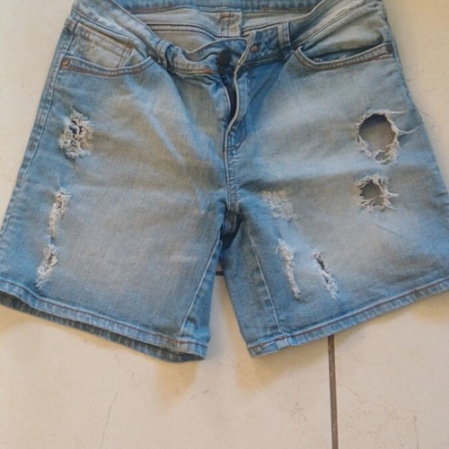 Stradivarius women's shorts used, blue with rips, size S